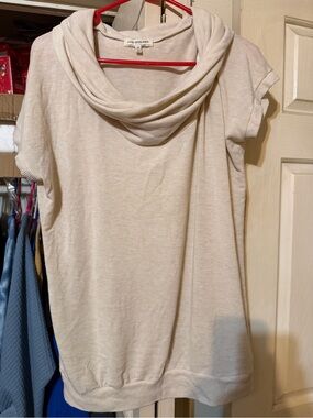 Poof Excellence Cream Cowl Neck Short Sleeve Sweater Top